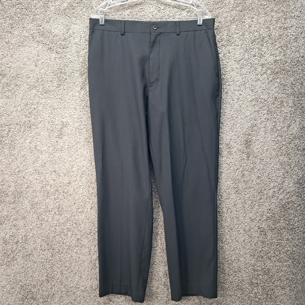 Perry Ellis Portfolio Mens Black Pinstripe Dress Pants 34/32 Trousers 8411